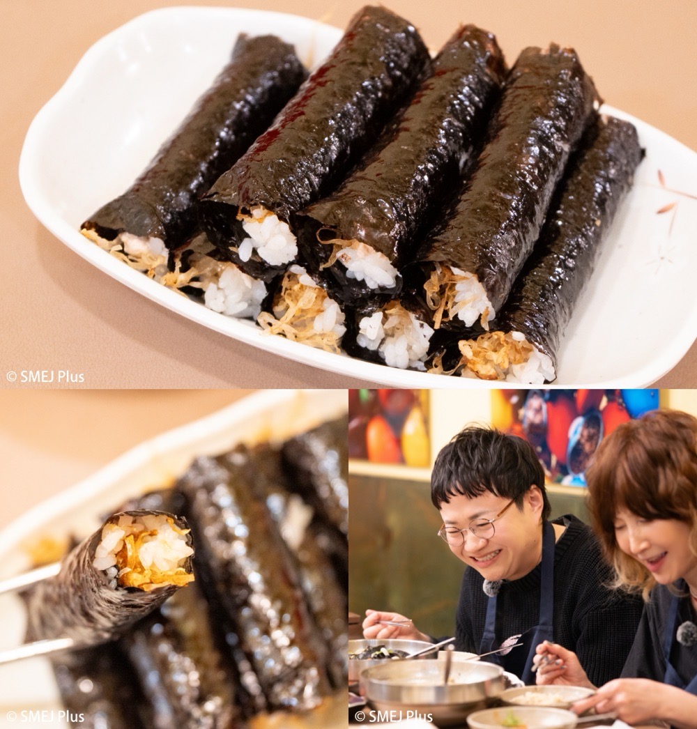 キンパを召し上がるYOUさんと近藤春菜さんの写真